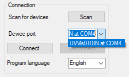 UVVisIR with connected UVVisIRDIN device on COM4