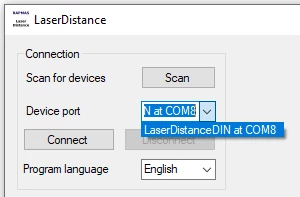 Laserdistance connection language settings